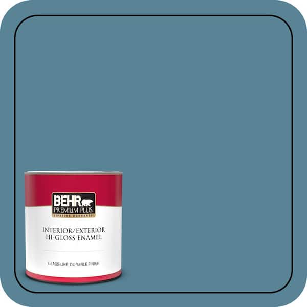 BEHR PREMIUM PLUS 1 qt. #S480-5 Blue Moon Bay Hi-Gloss Enamel Interior/Exterior Paint & Primer (2)