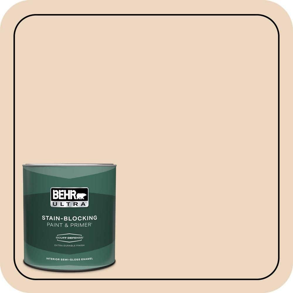 BEHR ULTRA 1 qt. #PPU4-10A Sandy Beige Extra Durable Semi-Gloss Enamel Interior Paint and Primer (1)