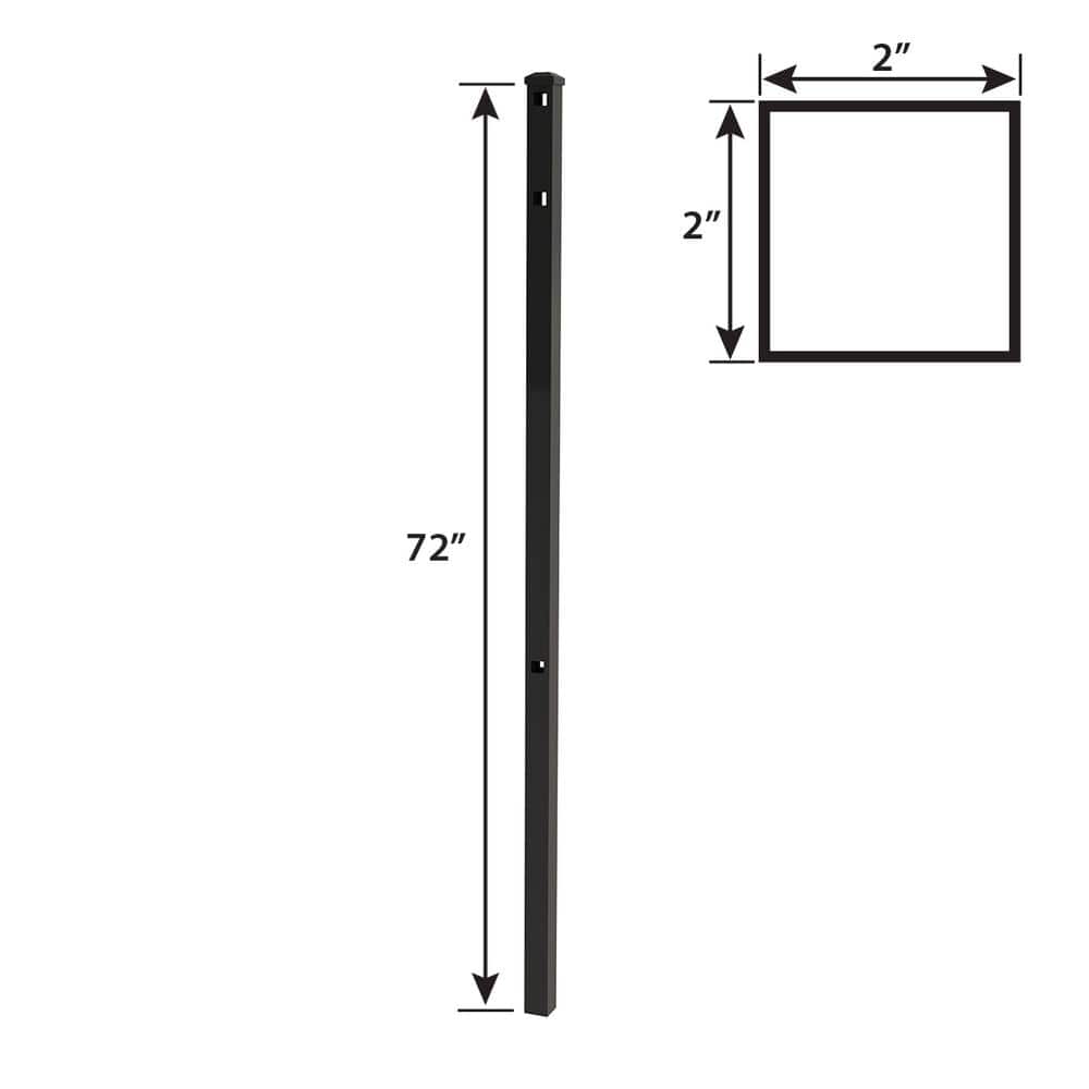 FORGERIGHT Vinings 2 in. x 2 in. x 6 ft. Black Aluminum Fence Line Post with Flat Cap (2)
