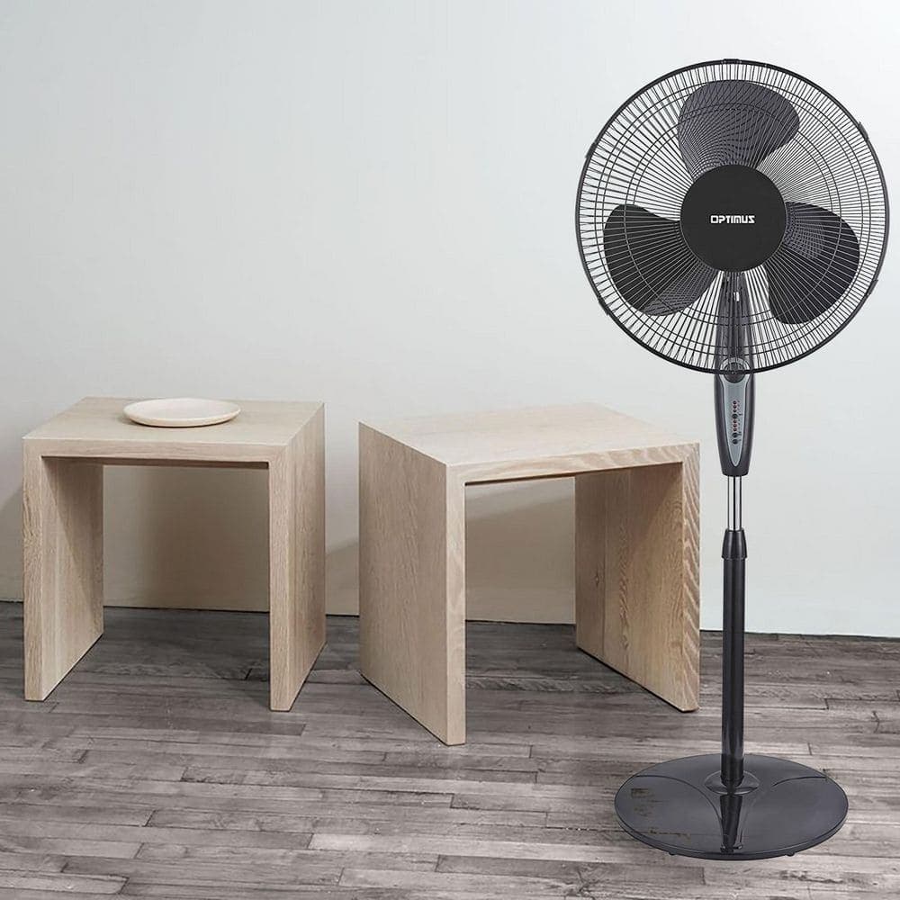 Optimus 16-in. Oscillating Stand Fan with Remote Control- Black (3)