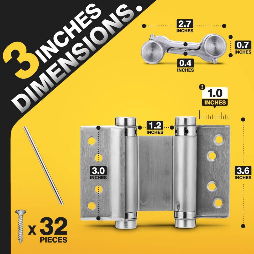 Numhew 4-Pack 3 in. Double Action Door Hinges, Commercial Grade Stainless Steel Self Closing Door Hinges for Cafe, Bar, Silver (2)