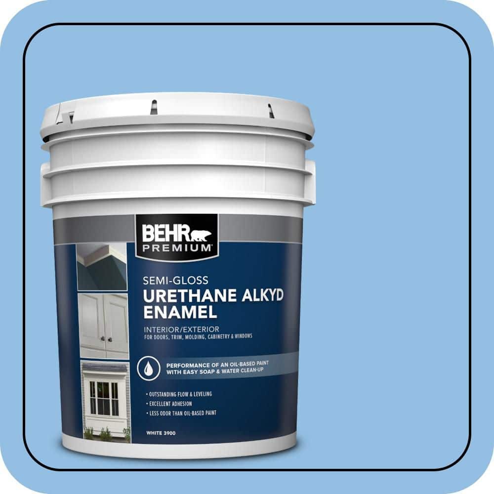 BEHR PREMIUM 5 gal. #P520-3 Toile Blue Urethane Alkyd Semi-Gloss Enamel Interior/Exterior Paint