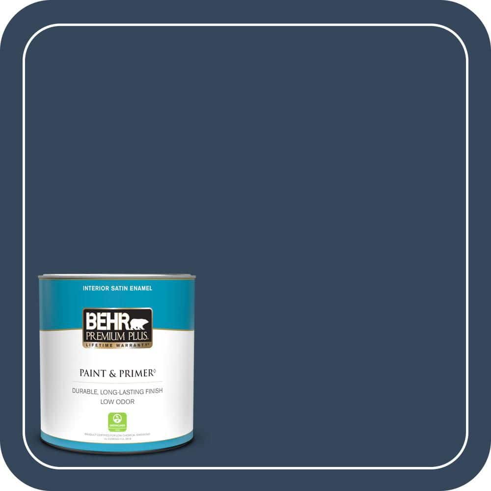 BEHR PREMIUM PLUS 1 qt. #MQ5-54 Compass Blue Satin Enamel Low Odor Interior Paint & Primer (1)