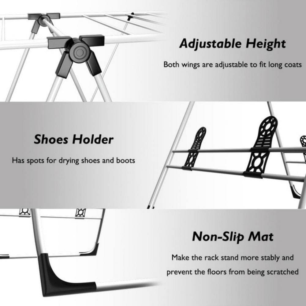 Bunpeony 2-Level Portable Laundry Clothes Storage Drying Rack with Height-Adjustable Gullwings (3)