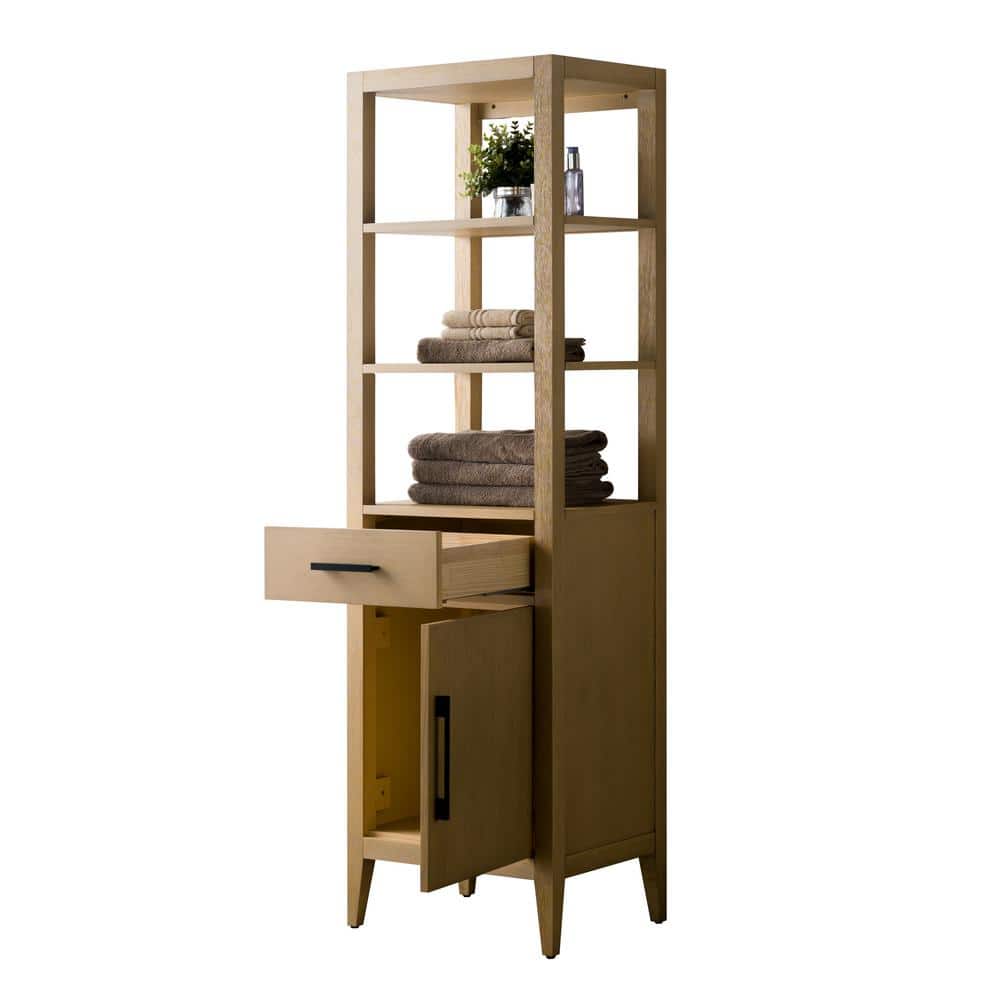 Vanity Art Chambery 21 in. W 17 in. D 72 in. H Brown MDF Freestanding Linen Cabinet with Matt Black Hardware Natural Oak (4)
