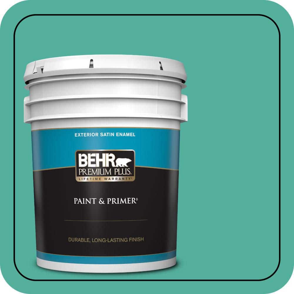 BEHR PREMIUM PLUS 5 gal. #P440-5 Water Park Satin Enamel Exterior Paint & Primer