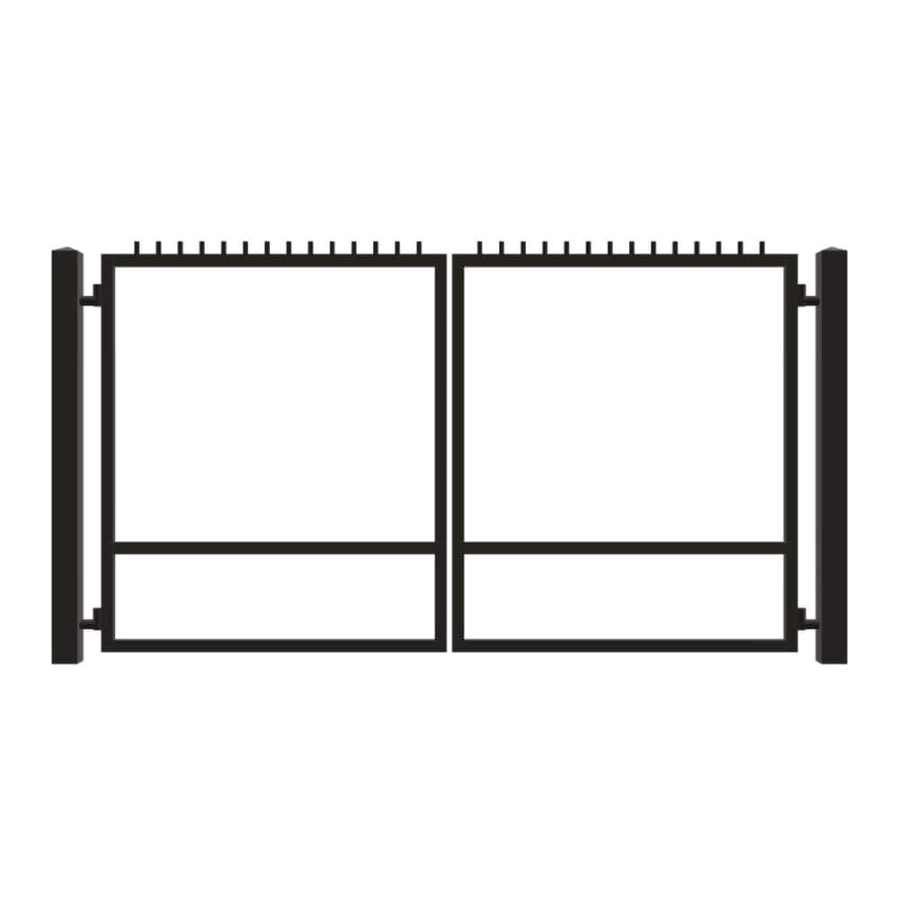 Unbranded Driveway Gate — Swing, Center, Finials, Black — 136"W x 72"H (1)