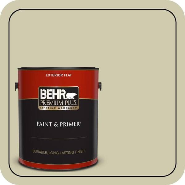 BEHR PREMIUM PLUS 1 gal. #PPU9-18 Cilantro Cream Flat Exterior Paint & Primer (2)