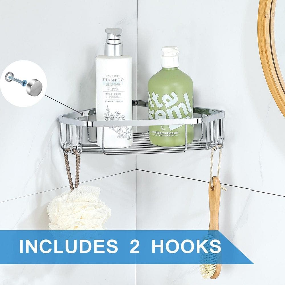 ruiling Wall Mounted Corner Shower Caddy Shower Basket in Polished Chrome (2)