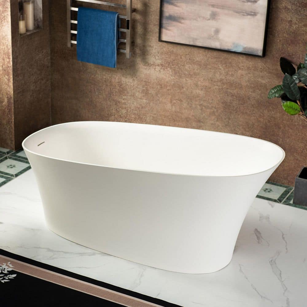WOODBRIDGE 29.5 in. Solid Surface Stone Resin Freestanding Soaking Bathtub with Left Drain (2)