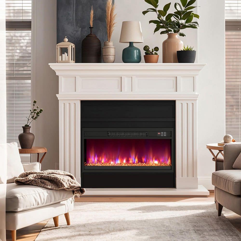 Gymax 26 in. Electric Fireplace Insert Recessed 1500-Watt Fireplace Heater with Remote Control (2)