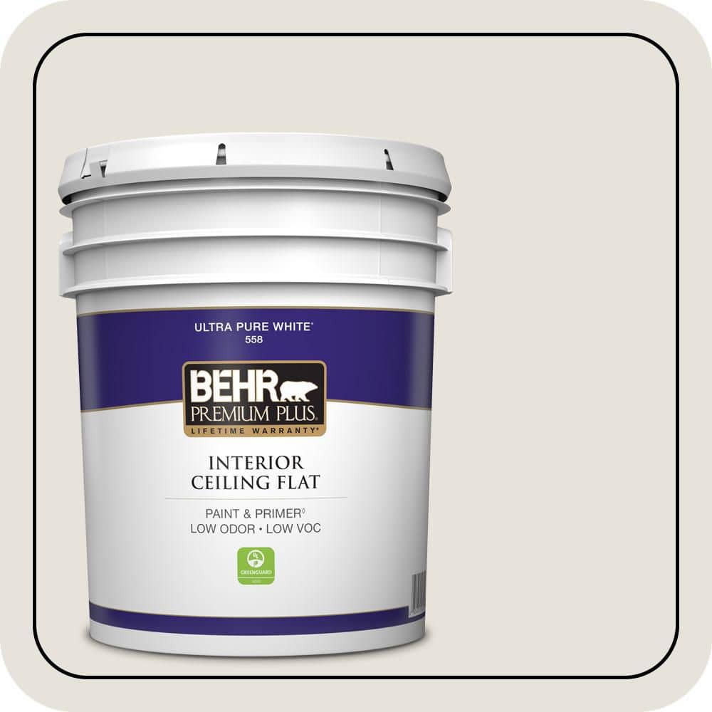 BEHR PREMIUM PLUS 5 gal. #HDC-NT-21 Weathered White Ceiling Flat Interior Paint & Primer (1)
