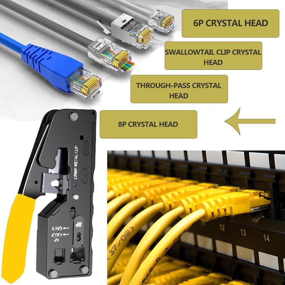 YICHUHAOXI 102-Piece Ethernet Crimping Tool Set with Punch Down Stripper Cable Tester Connectors Covers Yellow (2)