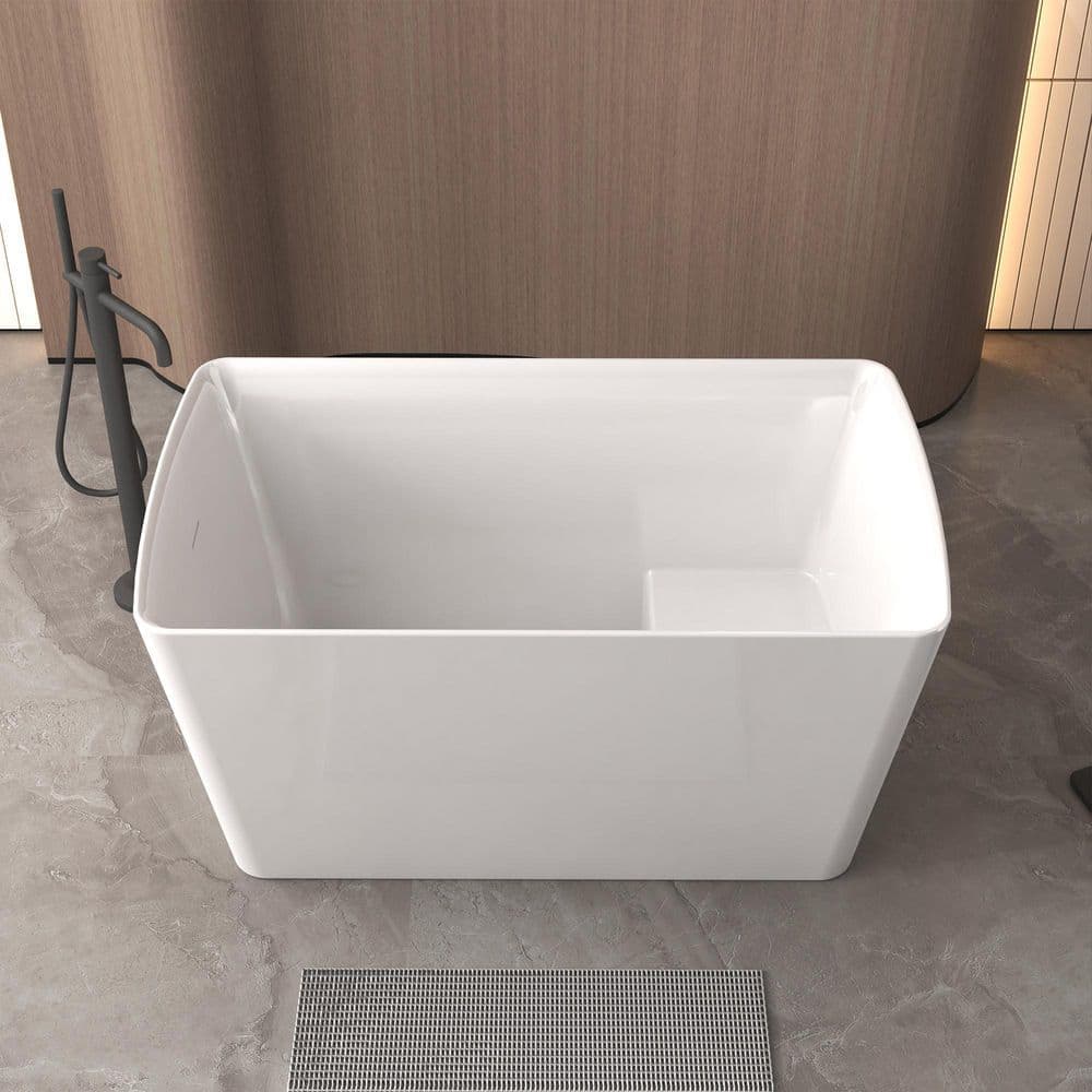 FORCLOVER 47 in. W. x 28 in. Acrylic Flat Bottom Spacious Rectangle Soaking Bathtub with Seat and Pop-Up Drain in White (2)