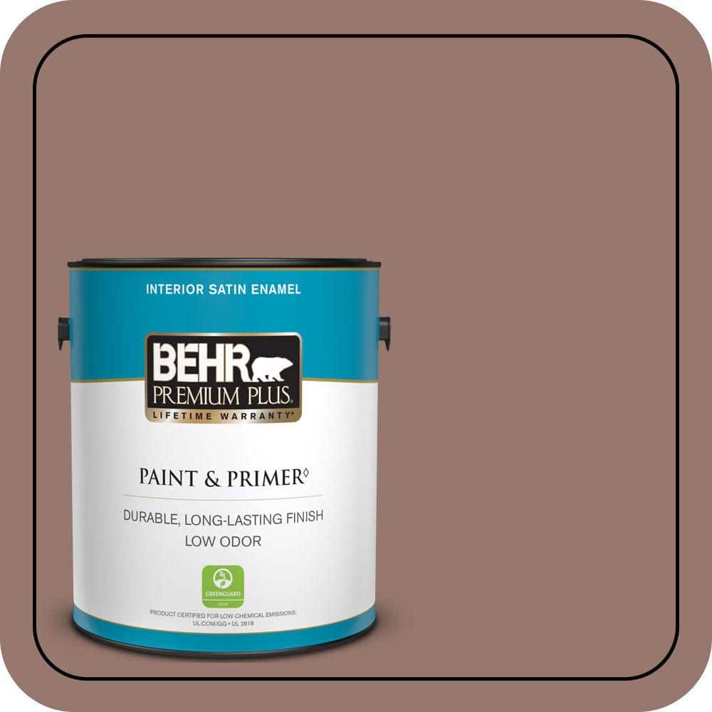 BEHR PREMIUM PLUS 1 gal. #N160-5 Chocolate Delight Satin Enamel Low Odor Interior Paint & Primer (1)