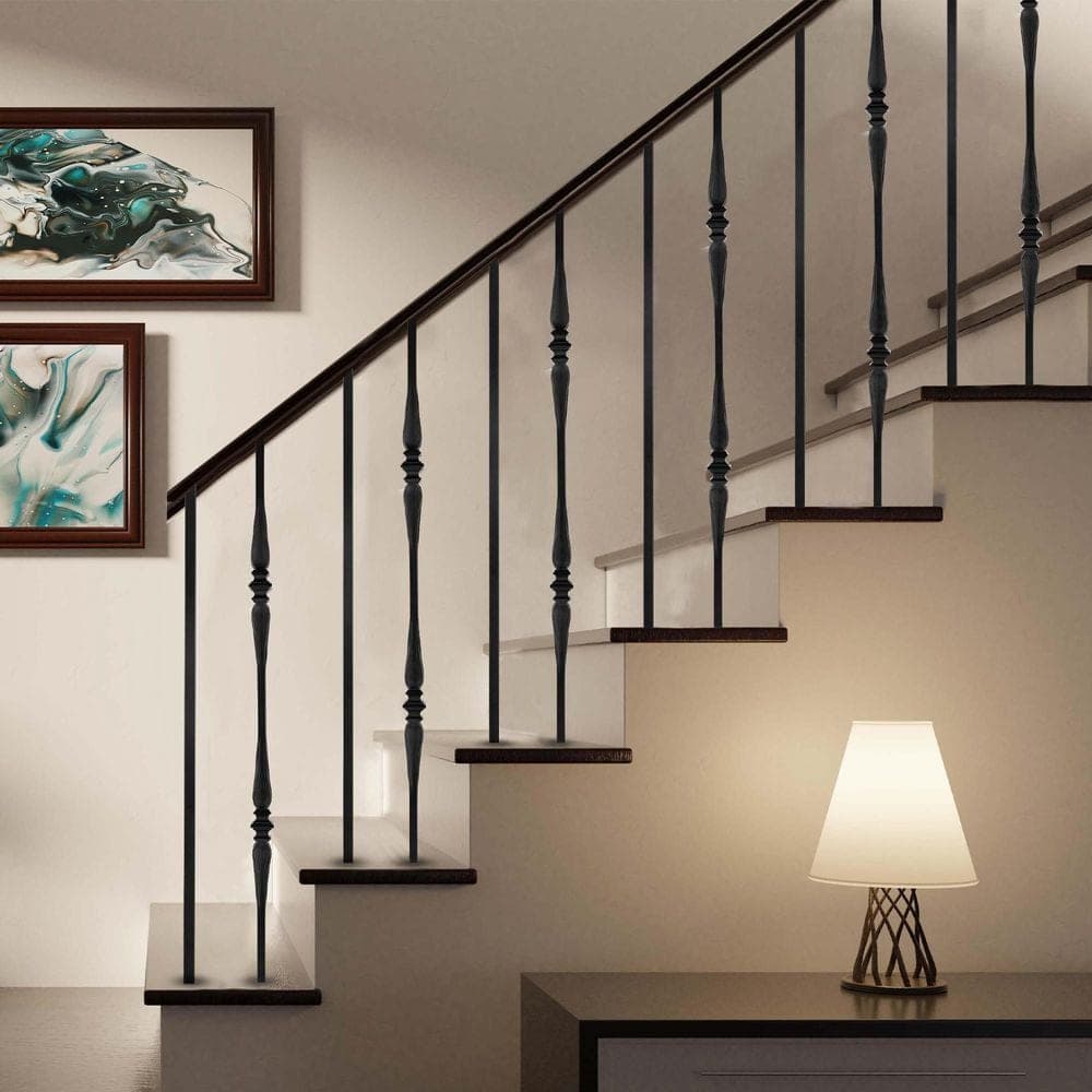 NUVO IRON 44 in. H x 1/2 in. W Black Steel Long Hollow Interior Stair Railing Square Baluster Single Collar and Spoon (12-Pack) (2)