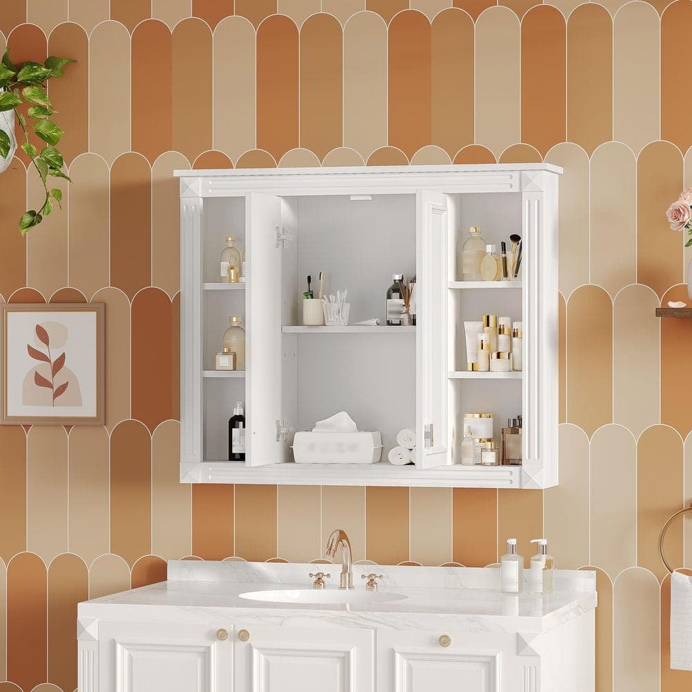 COWLOWN 35 in. W x 6.7 in. D x 28.7 in. H Bathroom Storage Wall Cabinet in White with 1-Adjustable Shelf, Swing-Open Doors (3)