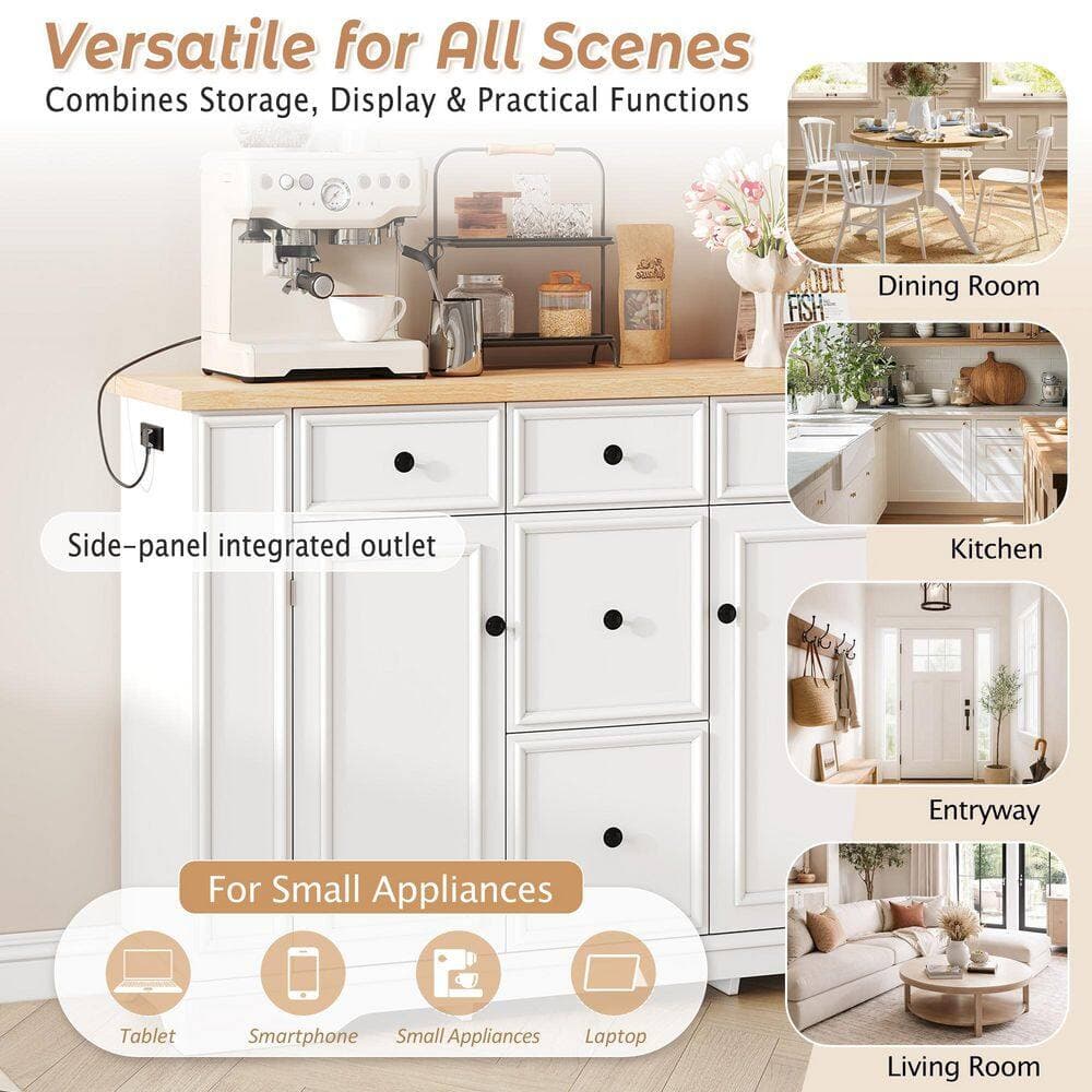 COWLOWN 51.2 in. W 15.8 in. D 36.2 in. H Linen Cabinet Sideboard with 5-Drawers, 2-Cabinets, Adjustable Shelves (4)