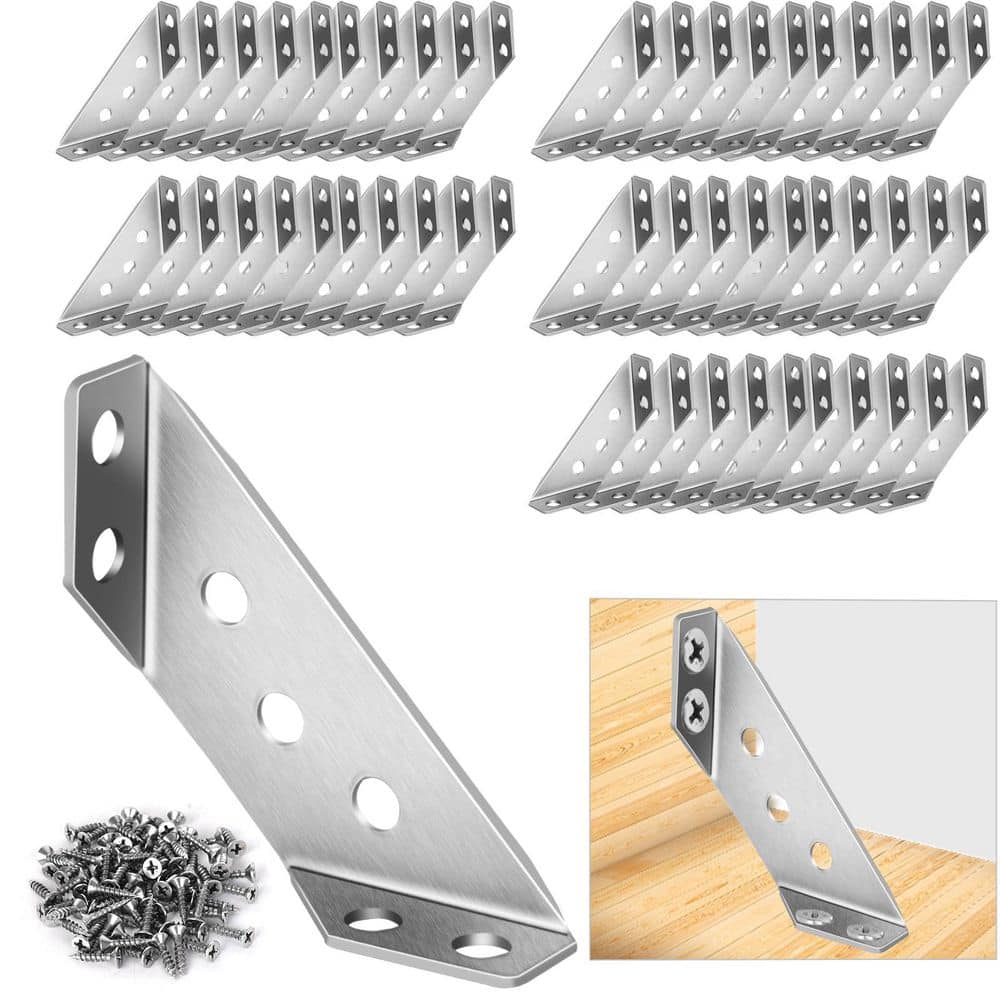 Wudkey 50-Piece Universal Stainless Steel Furniture Corner Connector, Angle Corner Bracket with Screws, Corner Braces (1)