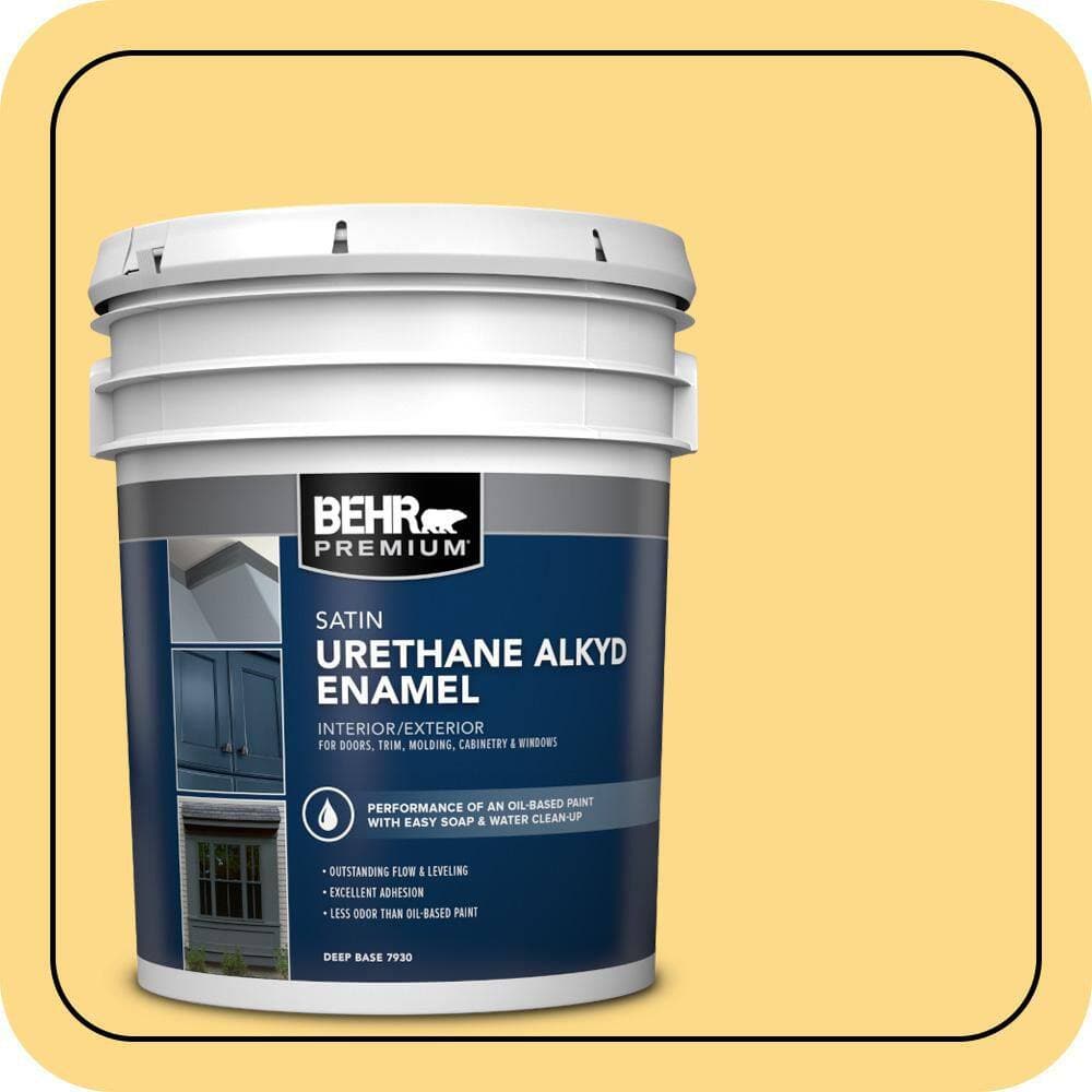 BEHR PREMIUM 5 gal. #P280-4 Surfboard Yellow Urethane Alkyd Satin Enamel Interior/Exterior Paint