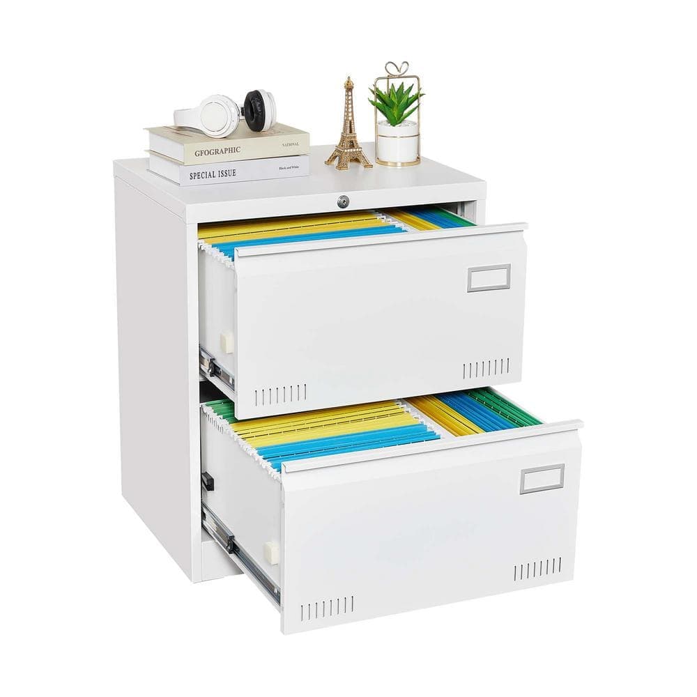 Unbranded 23.6 in. W. x 17.7 in. D x 28.5 in. H White Linen Cabinet Metal Lateral File Cabinet with Lock for Home Office (2)