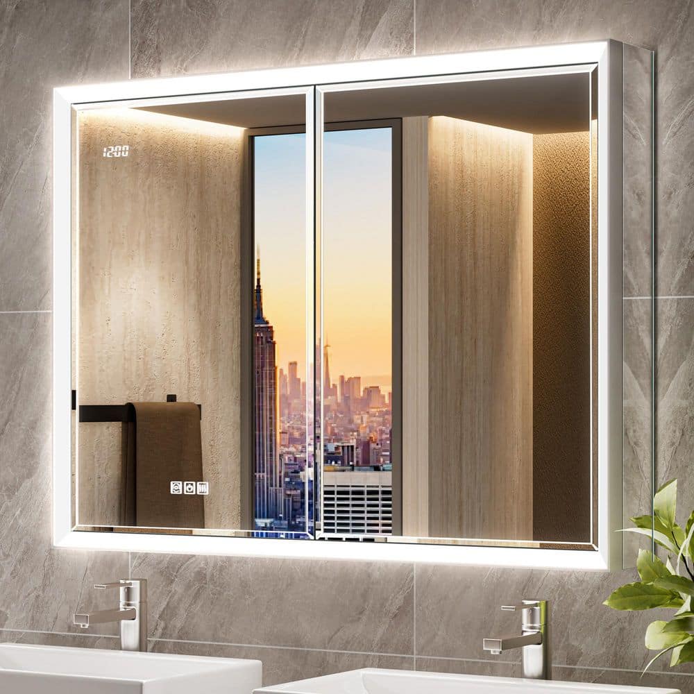 QueenFun Anglora 40in.W x 30in.H Beveled Edge Rectangular Recessed/Surface Wall Medicine Cabinet with MirrorandLight(Side Mirror)