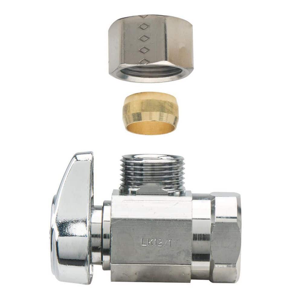 BrassCraft 1/2 in. FIP Inlet x 1/2 in. OD Comp Outlet Brass 1/4-Turn Angle Stop (2)
