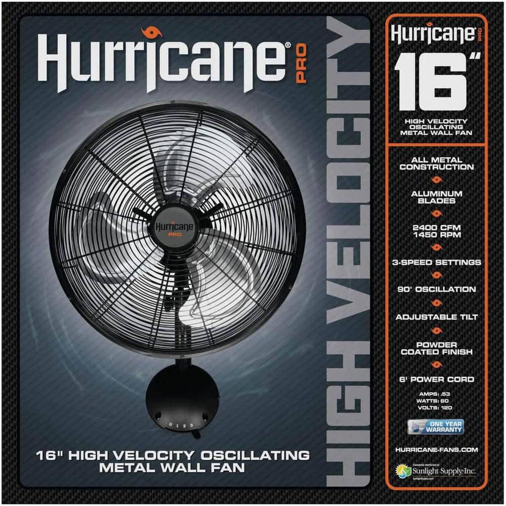 Hurricane 16 in. 3 Fan Speeds High Velocity Oscillating Metal Wall Fan in Black (2-Pack) (3)