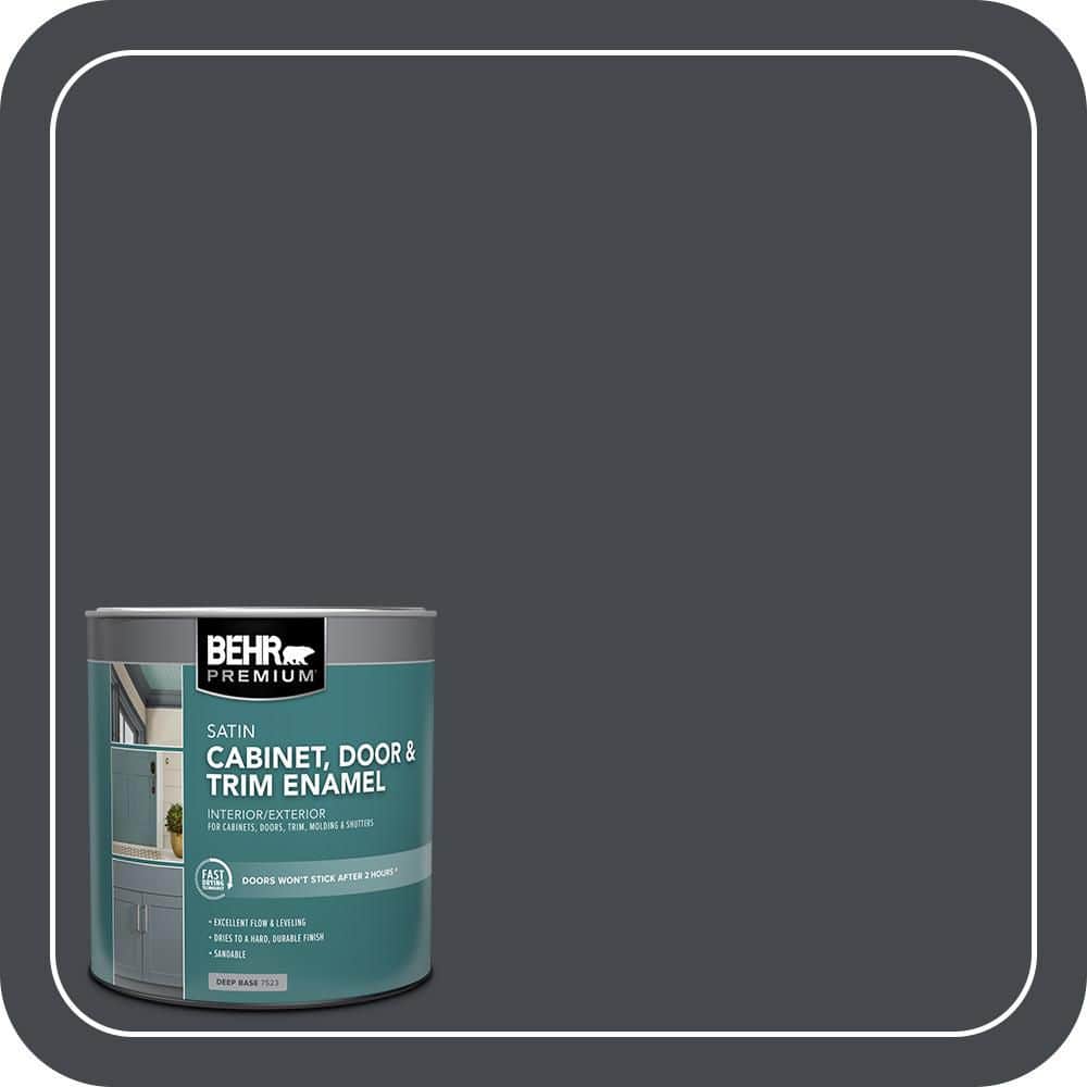 BEHR PREMIUM 1 qt. #N490-7 Ink Black Satin Enamel Interior/Exterior Cabinet, Door & Trim Paint