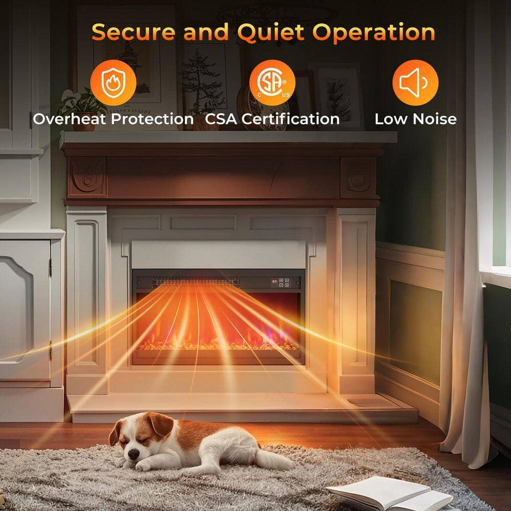 Gymax 23 in. Electric Fireplace Insert Recessed 1500 Watt Fireplace Heater with Remote Control (2)