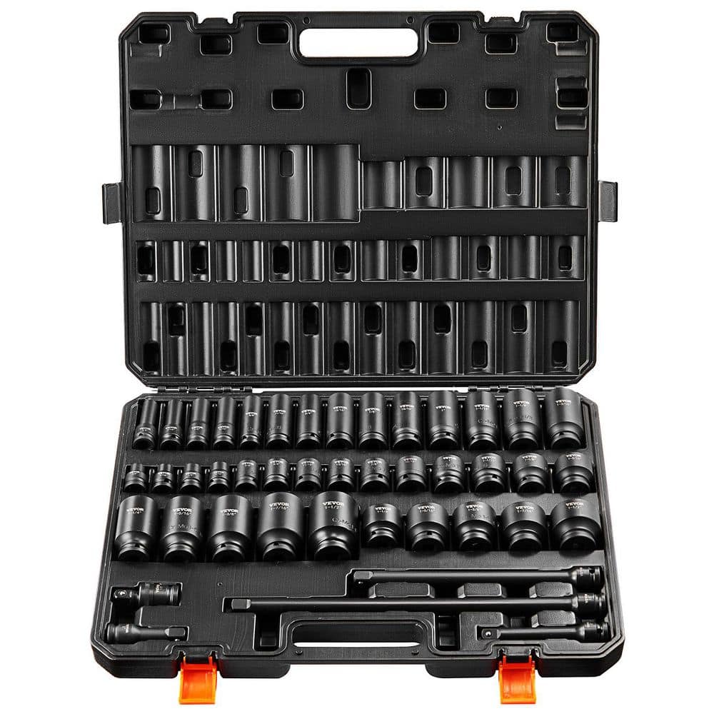 SKYSHALO 1/2 in. Impact Sockets Set 6 Point Drive Bit Ratchet Tool Kit Case (43-Piece) (1)