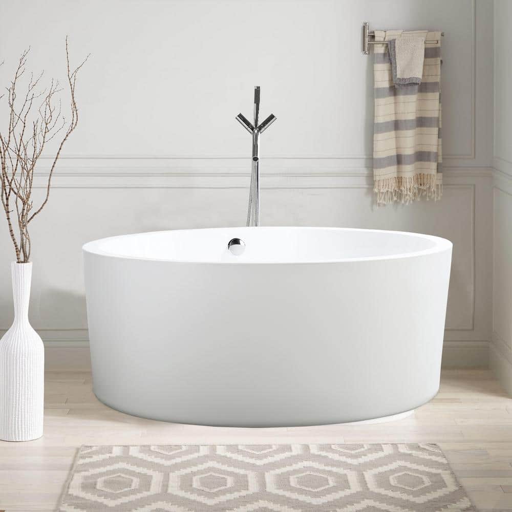 Vanity Art Nantes 59 in. x 59 in. Acrylic Flatbottom Freestanding Soaking Bathtub with Center Drain in White/Polished Chrome (2)