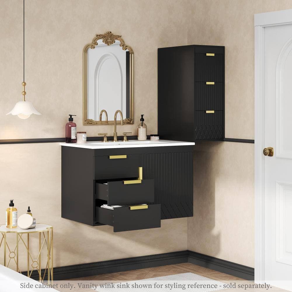 Timussi 12 in. W x 18 in. D x 26 in. H Black MDF Bathroom Storage Wall Cabinet with Drawers in Black (3)