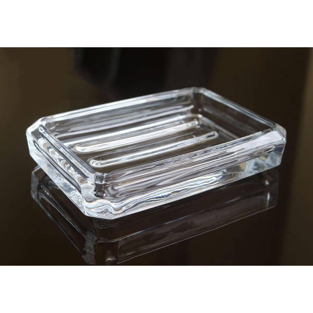 Unbranded Clear Heavy Glass Soap Dish Countertop Bar Soap Holder with Ridged Bottom for the Bathroom and Kitchen (2)