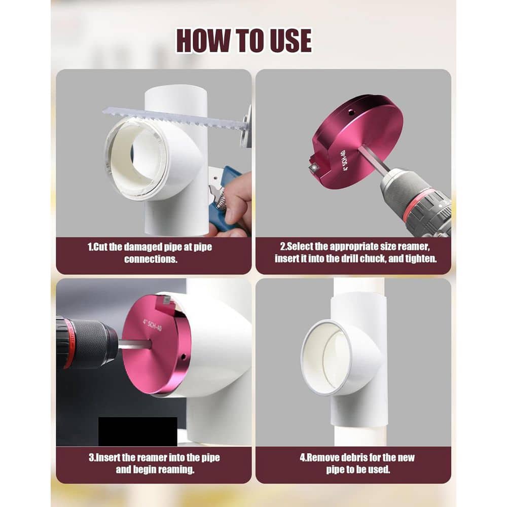 Unbranded 1/2 in. to 4 in. Carbide PVC Pipe Reamer Kit with High Precision Fitting Saver for Standard Drills (9-Pack) (3)