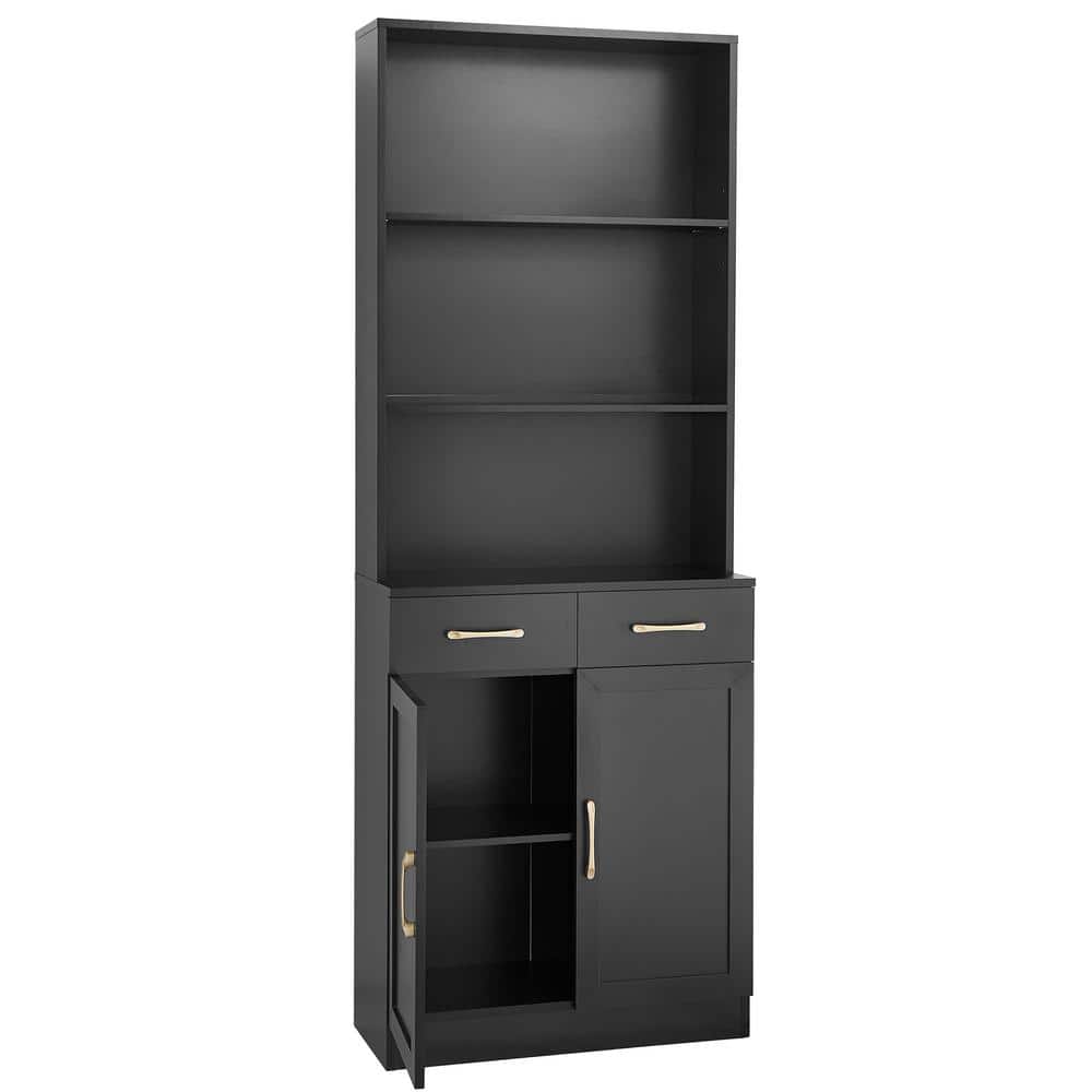 Unbranded 25.9 in. W x 11 in. D x 70 in. H Black Tall Bathroom Cabinet with 2 Doors and Drawers , Adjustable Shelf (1)