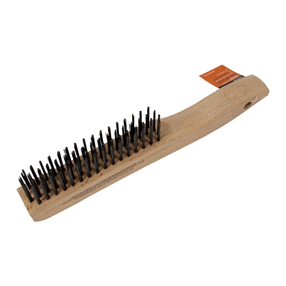RIDGID Carbon Steel Scratch Brush with Wooden Shoe Handle, 4 x 16 Carbon Steel Bristle Rows (3)