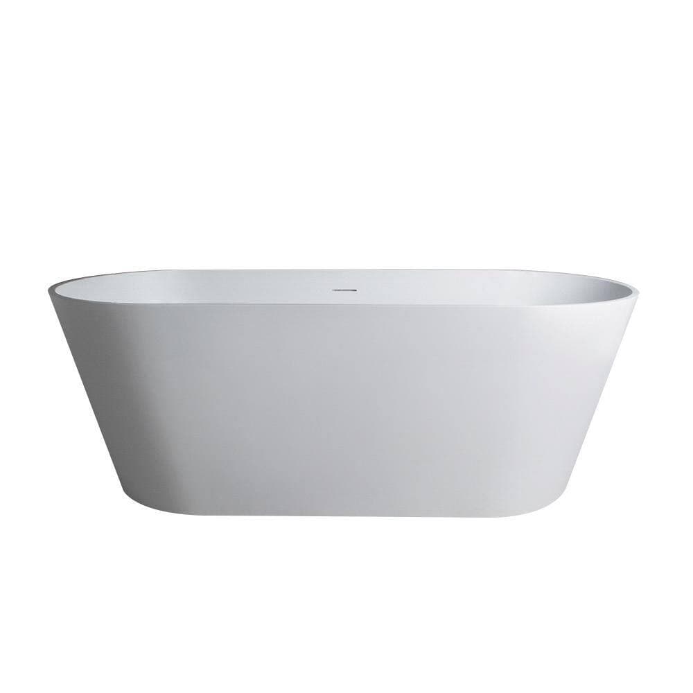 WELLFOR 67 in. x 31.5 in. Artificial Stone Soaking Bathtub in Matte White Solid Surface with Overflow and Pop-up Drain (2)