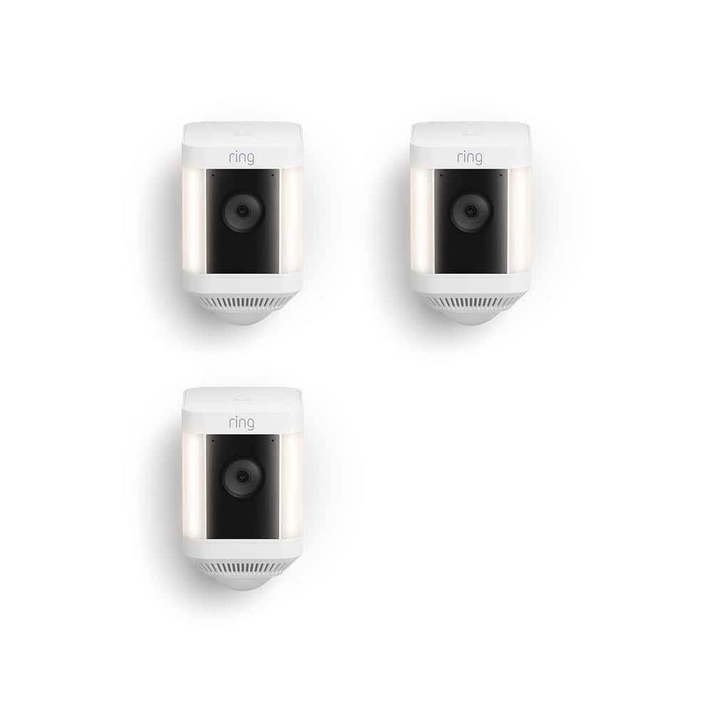 Ring Spotlight Cam Plus, Wireless Camera - Smart Security Video Camera with LED Lights, Color Night Vision, White (3-Pack)