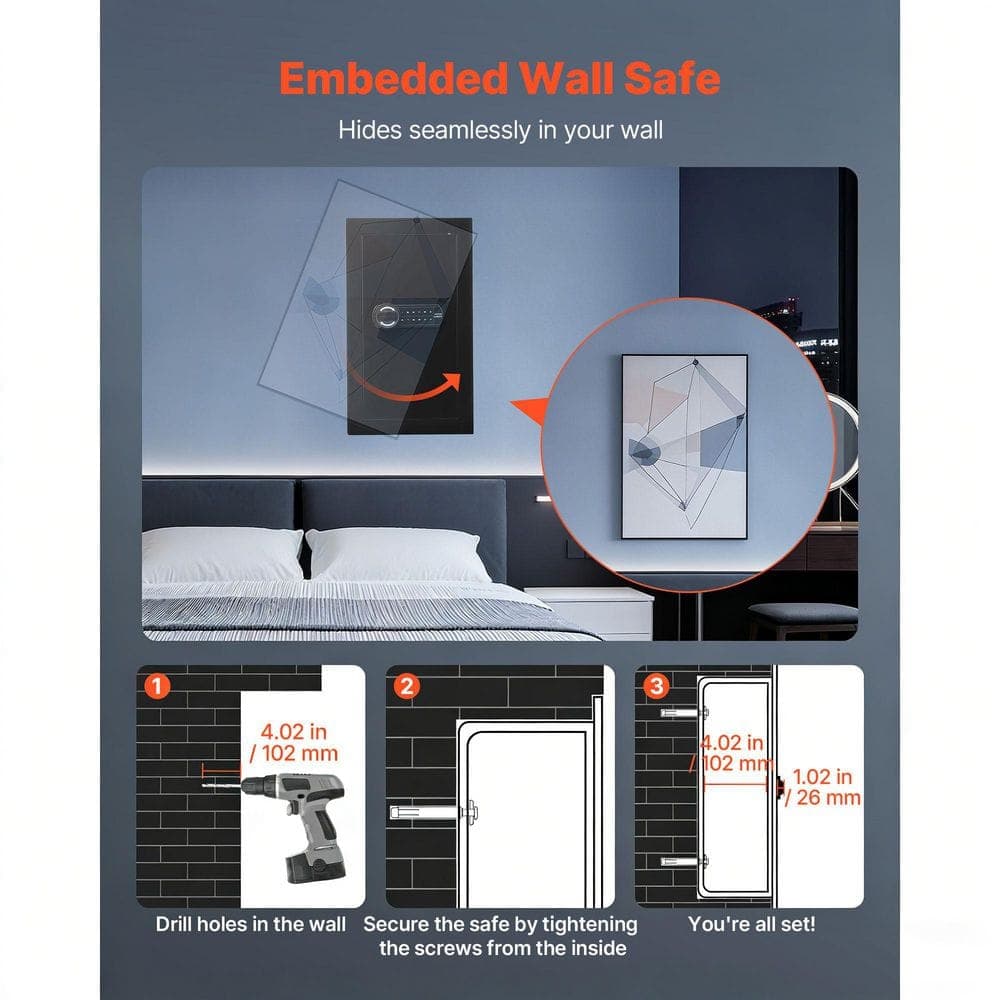 SKYSHALO 3-Tier Wall Safe, Q235 Steel Hidden In-Wall Safe with Password and Key LED Light, 2 Adjustable Shelves Drop Safes (2)