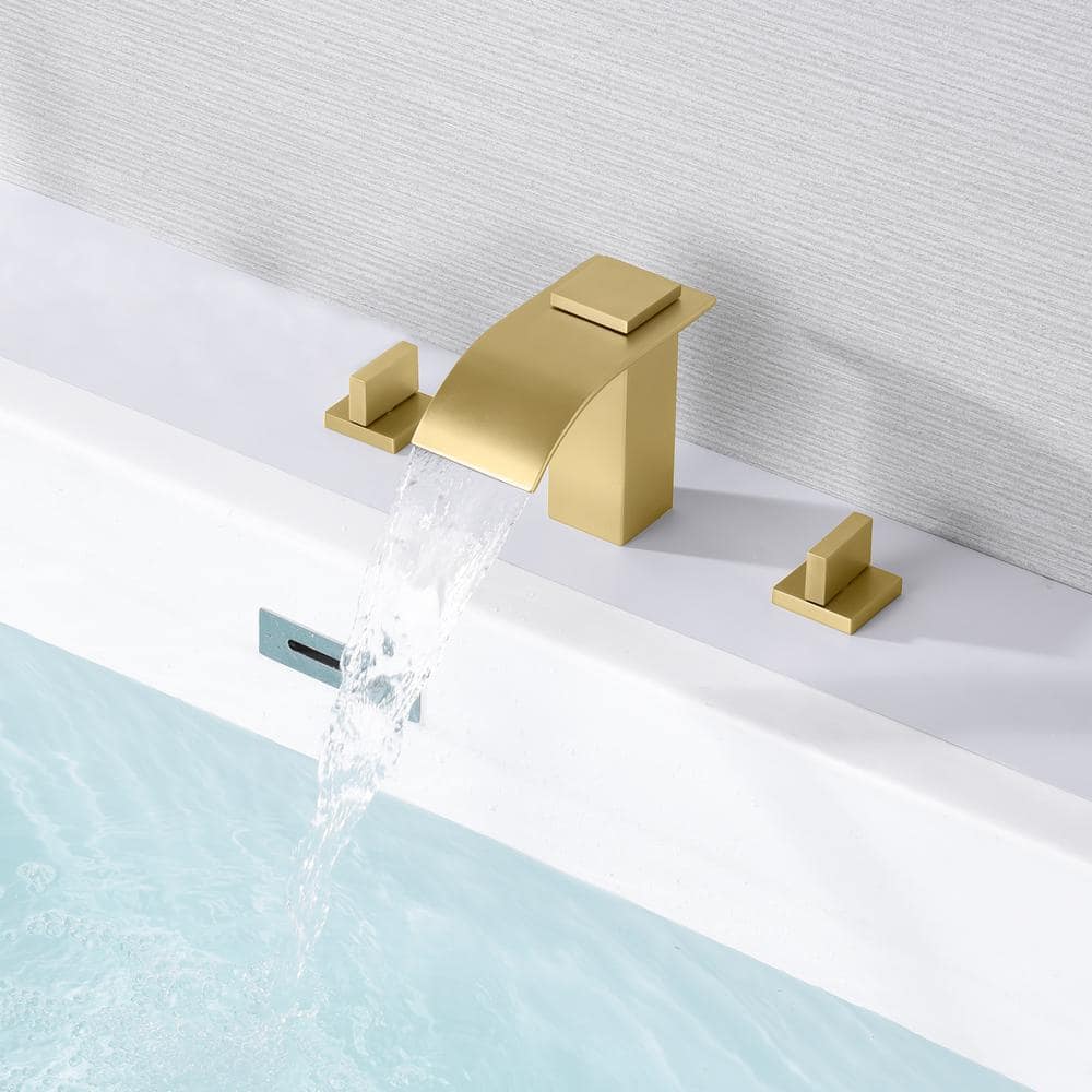 SUMERAIN Waterfall Double Handle Tub Deck Mount Roman Tub Faucet with Valve in Brushed Gold (3)