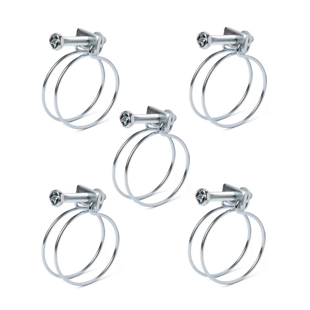 ‎POWERTEC 1-1/2 in. Double Wire Adjustable Carbon Steel Hose Clamp for Pool Hose, Pipe, Worm Gear, Dust Collection System (5-Pack) (1)