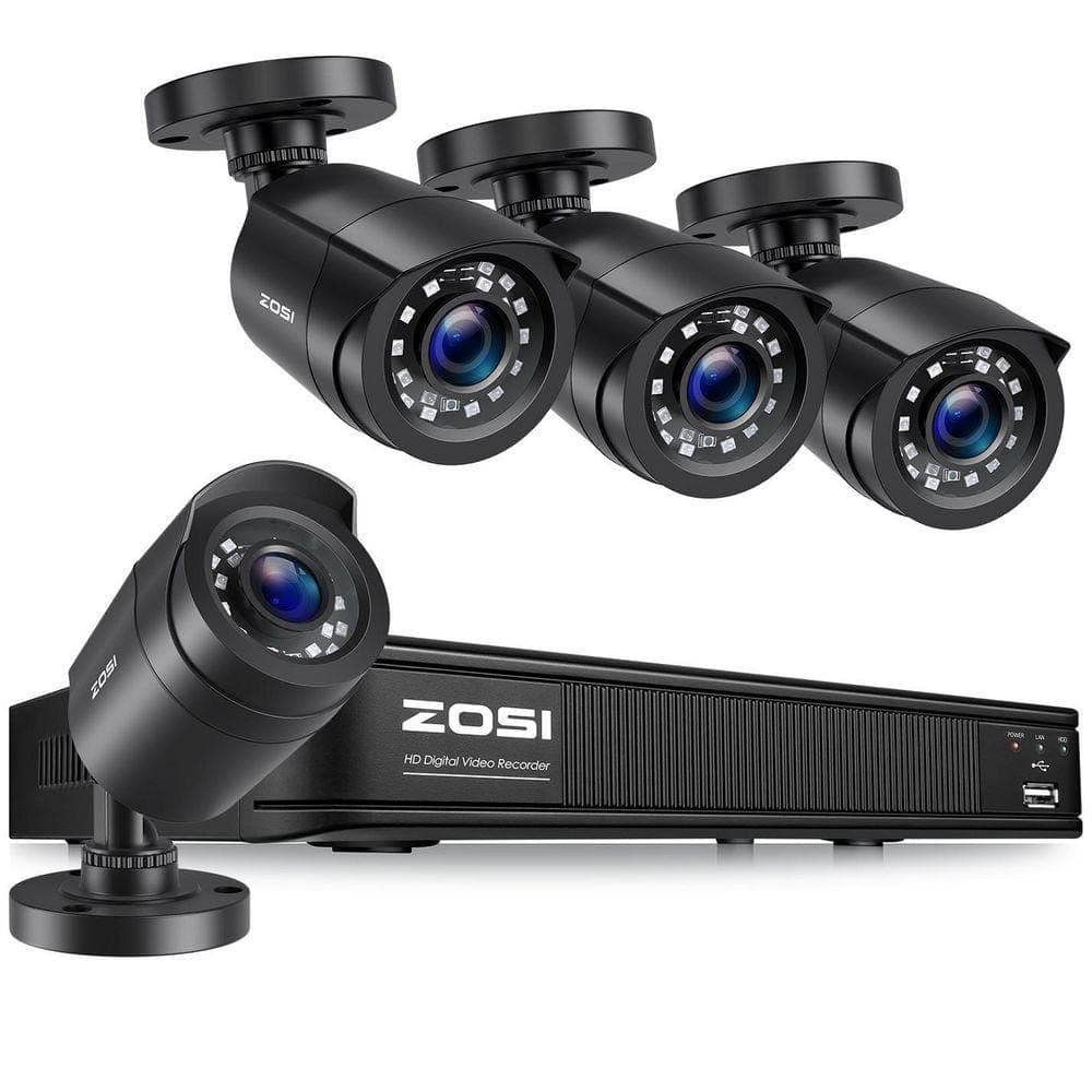 ZOSI 8-Channel H. 265+ 3K-Lite DVR Home Security System with 4 Wired 1080P Full HD Outdoor Bullet Cameras, Black (1)