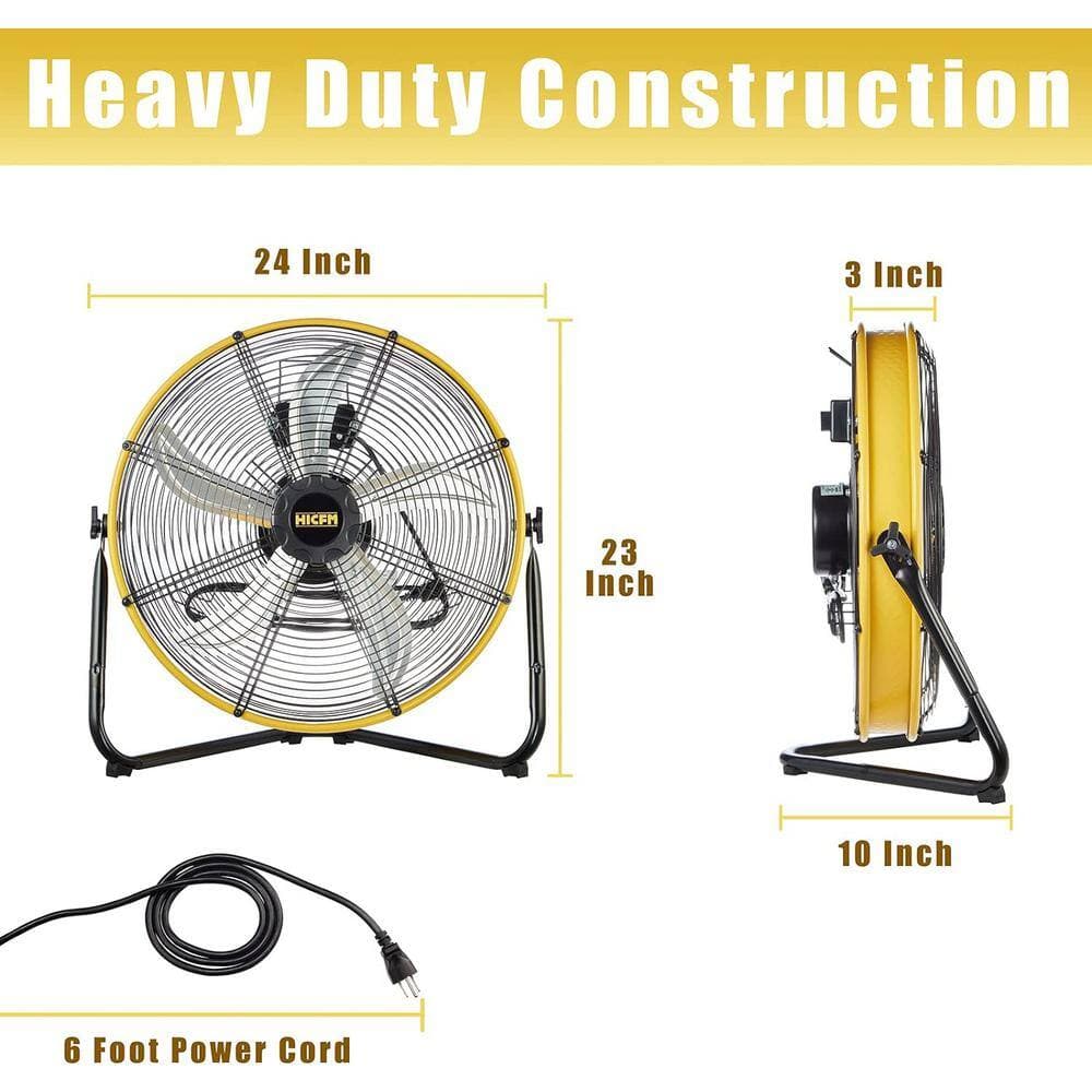 Edendirect 20 in. 3-Fan Speeds Floor Fan in Yellow Heavy Duty Shroud Fan with IP44 Enclosed Powerful 1/4 HP Motor (3)