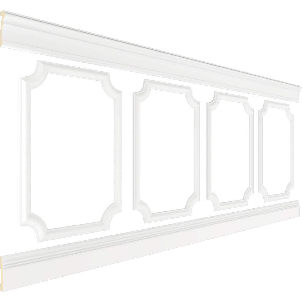 Ekena Millwork 94 1/2 in. (Adjustable 40 in. to 44 in.) 26 sq. ft. Polyurethane Ashford Scalloped Panel Wainscot Kit Primed (3)