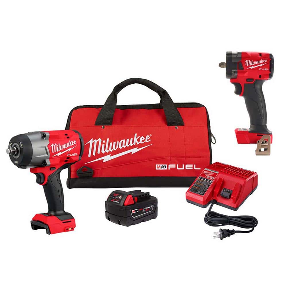 Milwaukee M18 FUEL 18V Lithium-Ion Brushless Cordless 1/2 in. & 3/8 in. Impact Wrench w/Friction Ring Kit w/5.0 Ah Battery (1)