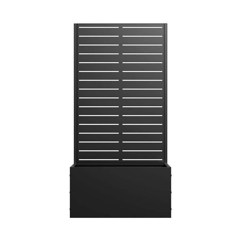 MAYEERTY 1-Piece 47 in. x 24 in. Outdoor Black Metal Planter Box with Trellis for Climbing Plants, Louvered Panel