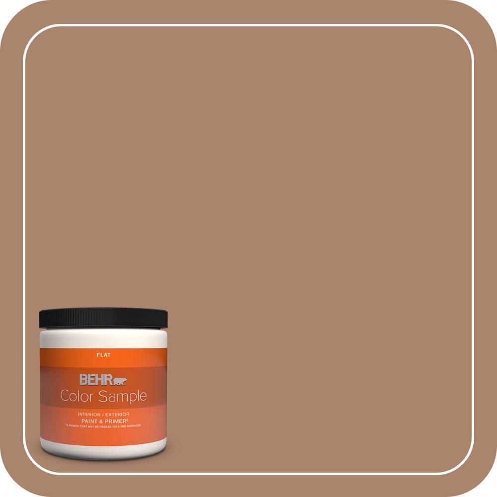 BEHR PREMIUM PLUS 8 oz. #S220-5 Nutshell Flat Interior/Exterior Paint & Primer Color Sample (1)