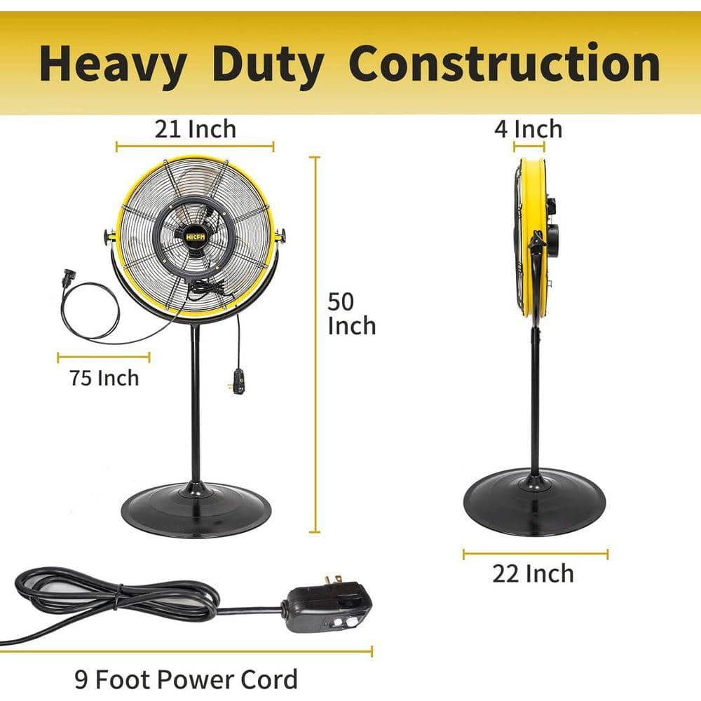 Stbine 20 in. 3 Speeds Pedestal Fan In Yellow with IP44 Enclosed Motor Detachable Mist Spray Kit 180° Tilted Head (3)