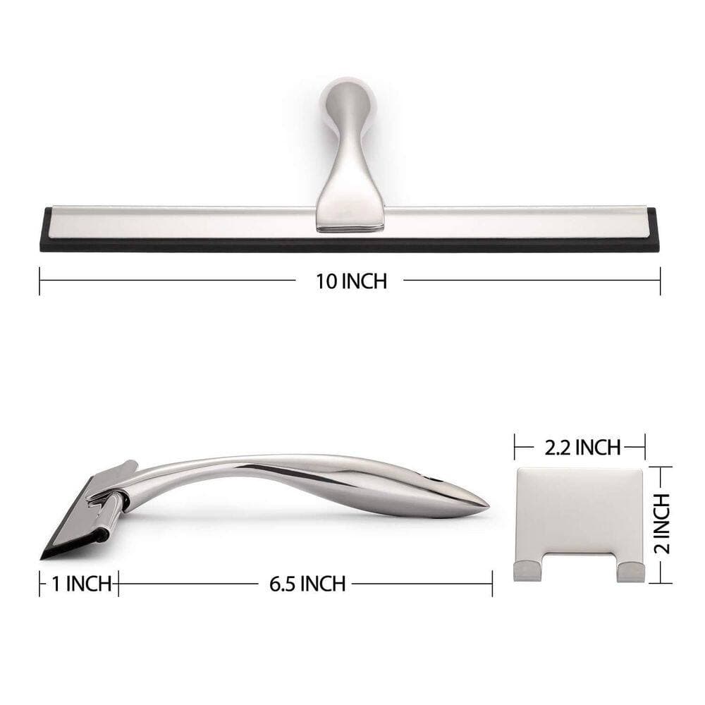 Numhew 2-Piece All-Purpose 10-Inch Shower Squeegee with Adhesive Hooks in Stainless Steel (2)